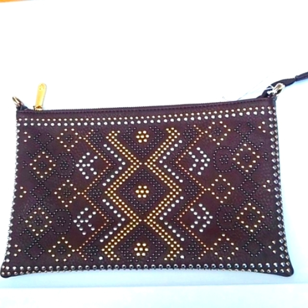 Charming Charlie Studded Brown Clutch & Crossbody